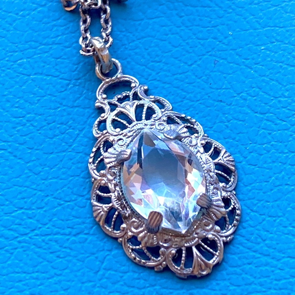 Vintage Antique Sterling? silver Crystal pendant necklace